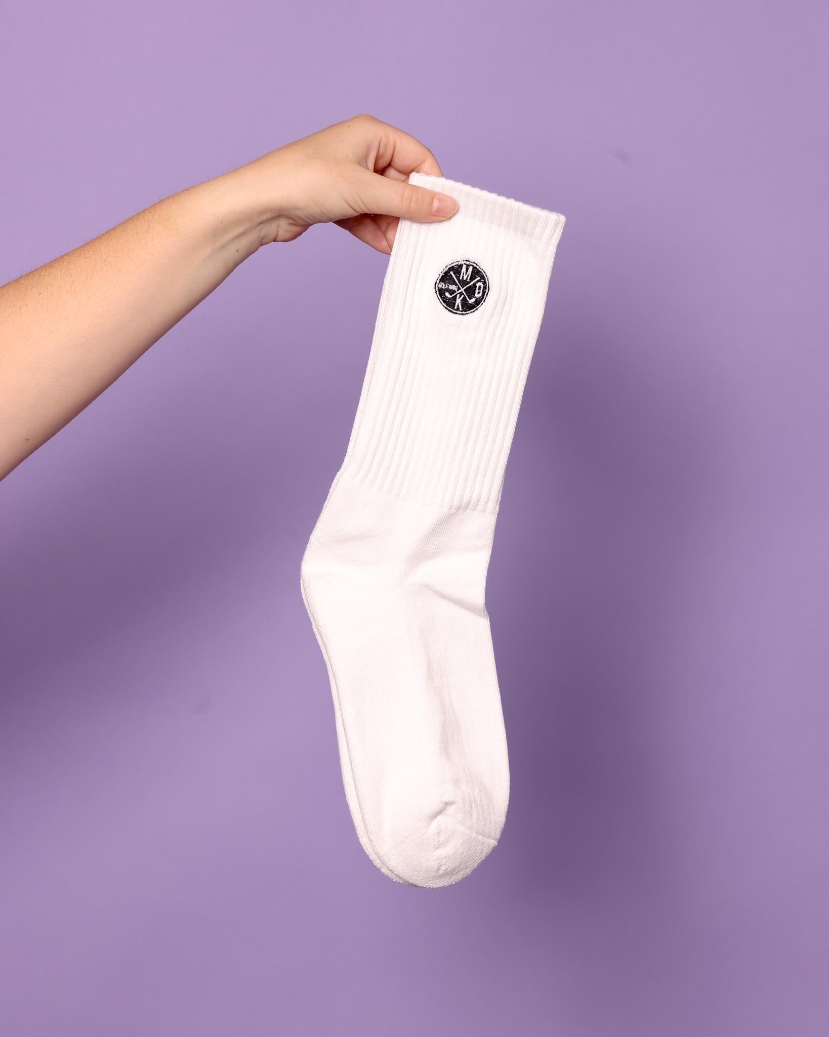 RK Threads branded crew sock in white with embroidered logo